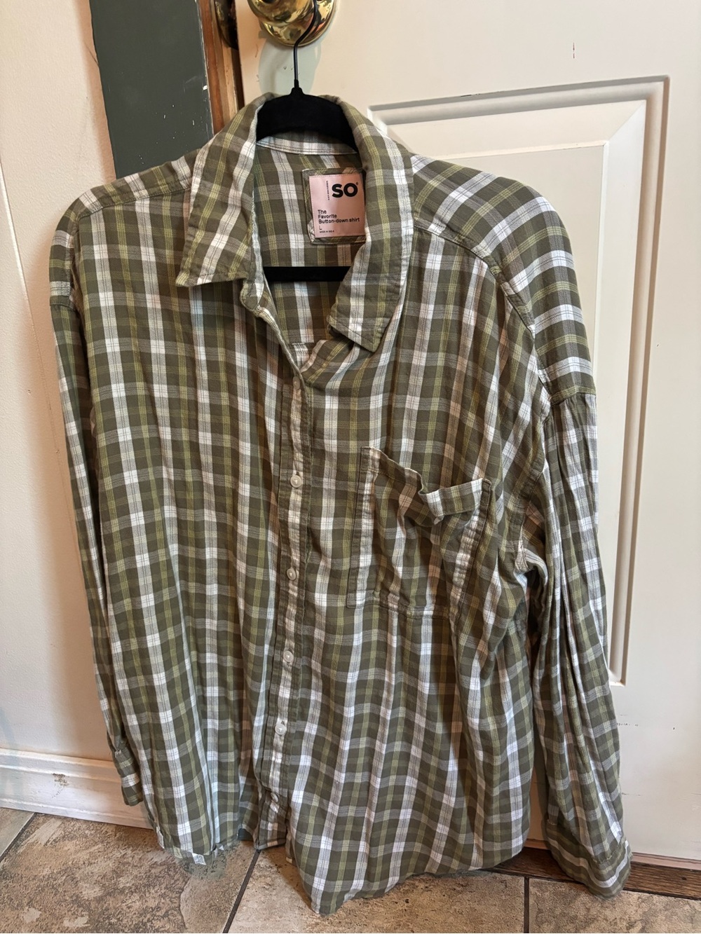 SO women’s  Olive and White Plaid Button-Front Shirt